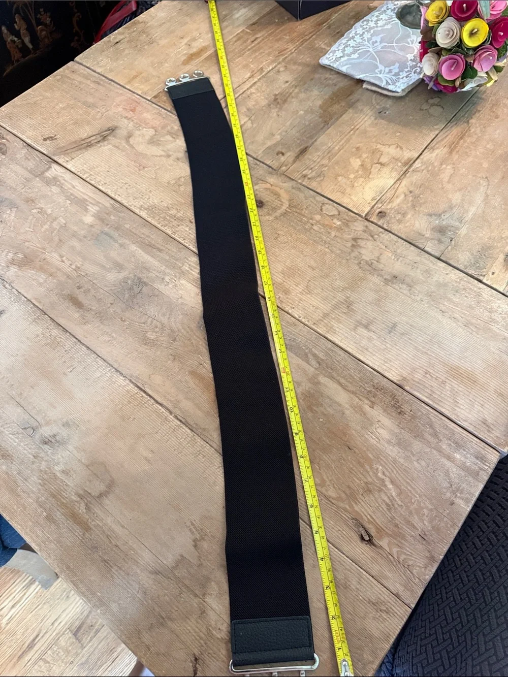 Men's Black Elastic Waist Belt with Metal Hook Closure